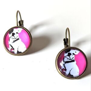 Bulldog Design Dog Print Round Fashion Earrings